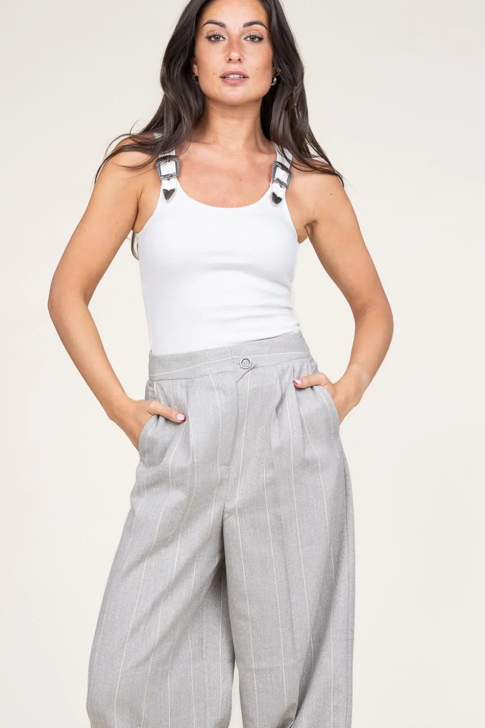 Baby Rib Top With Belt Detail Siv | White... | Copenhagen Muse | Little Soho