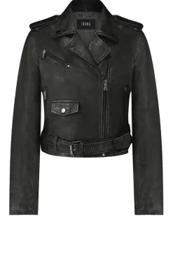 Black Washed Leather Jacket Berry | Black... | Ibana | Little Soho