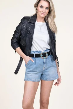 Black Washed Leather Jacket Berry | Black... | Ibana | Little Soho