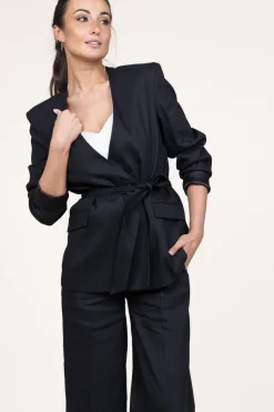Blazer In Linen Blend Sera | Black... | Dante 6 | Little Soho