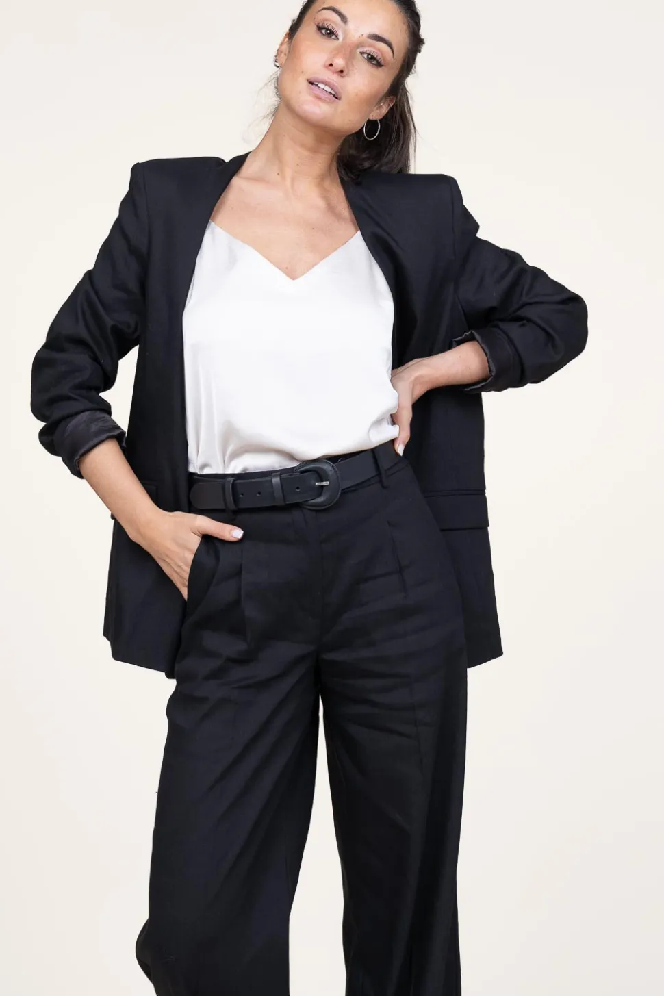 Blazer In Linen Blend Sera | Black... | Dante 6 | Little Soho