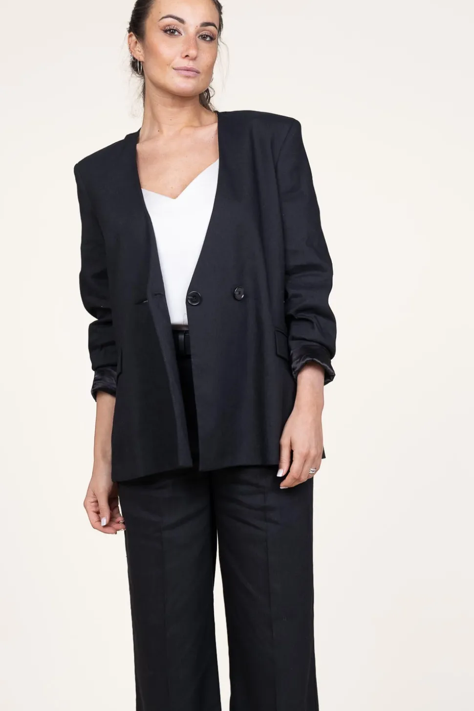Blazer In Linen Blend Sera | Black... | Dante 6 | Little Soho
