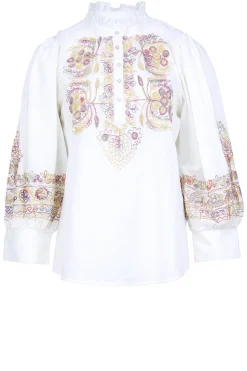 Blouse With Colored Embroidery Neil | White... | Antik Batik | Little Soho