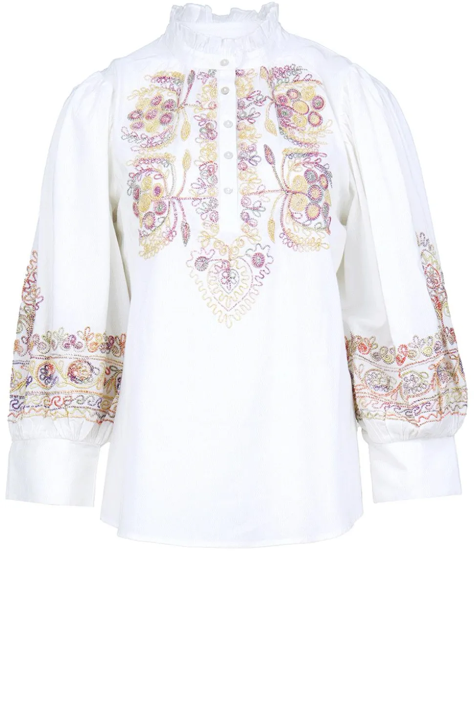 Blouse With Colored Embroidery Neil | White... | Antik Batik | Little Soho