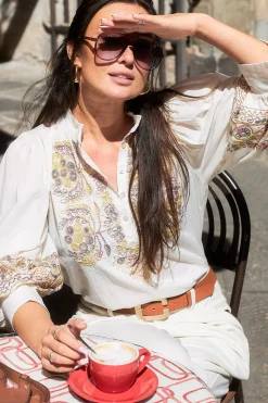 Blouse With Colored Embroidery Neil | White... | Antik Batik | Little Soho