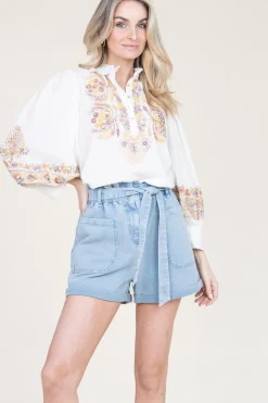 Blouse With Colored Embroidery Neil | White... | Antik Batik | Little Soho
