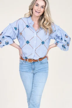 Blouse With Embroidery Amalia | Blue... | Stella Forest | Little Soho