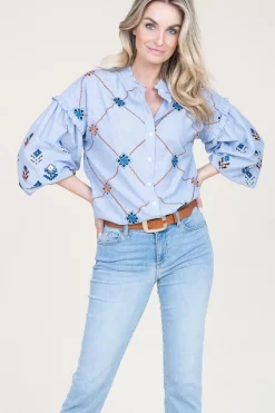 Blouse With Embroidery Amalia | Blue... | Stella Forest | Little Soho
