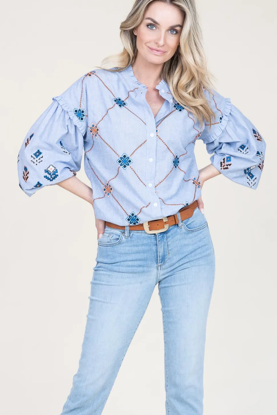 Blouse With Embroidery Amalia | Blue... | Stella Forest | Little Soho