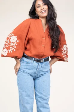Blouse With Embroidery Gabriella | Rust... | Stella Forest | Little Soho