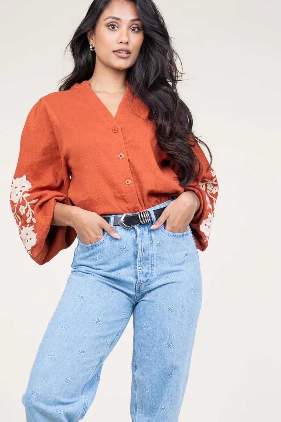 Blouse With Embroidery Gabriella | Rust... | Stella Forest | Little Soho