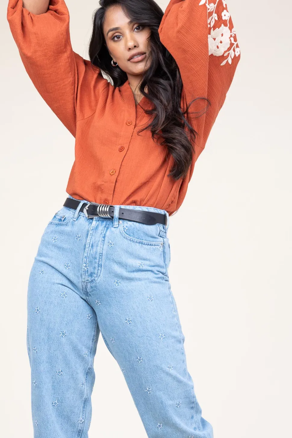 Blouse With Embroidery Gabriella | Rust... | Stella Forest | Little Soho