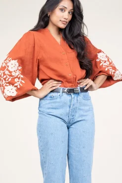 Blouse With Embroidery Gabriella | Rust... | Stella Forest | Little Soho