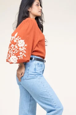 Blouse With Embroidery Gabriella | Rust... | Stella Forest | Little Soho