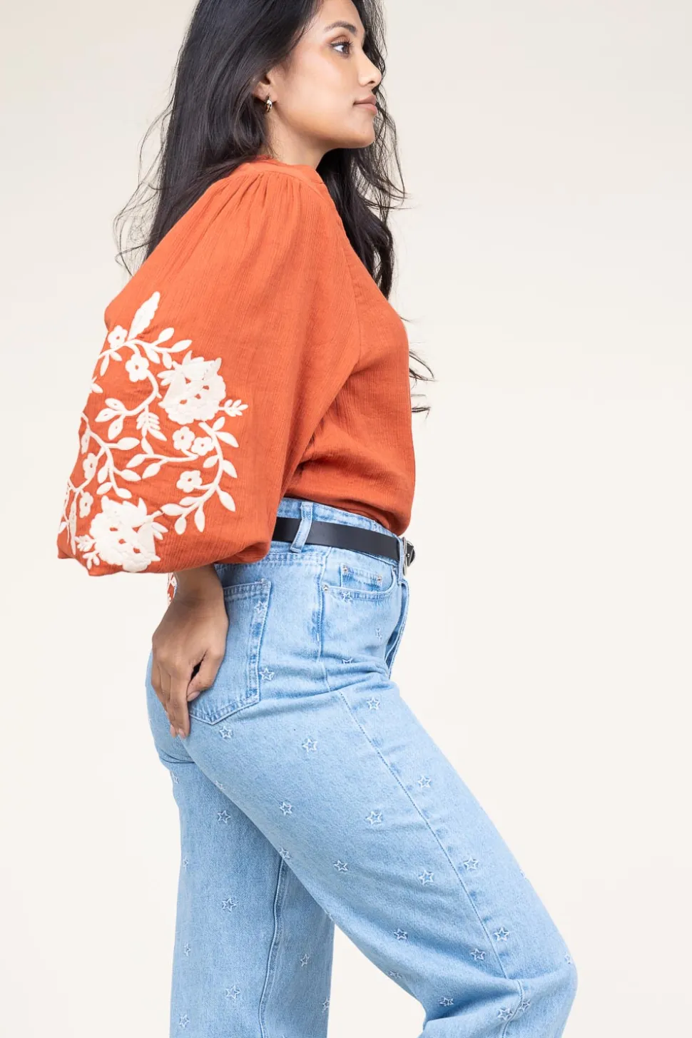 Blouse With Embroidery Gabriella | Rust... | Stella Forest | Little Soho
