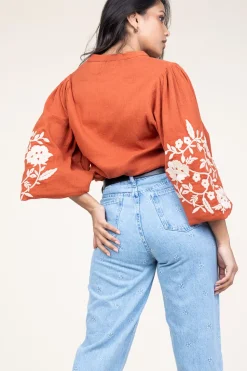 Blouse With Embroidery Gabriella | Rust... | Stella Forest | Little Soho