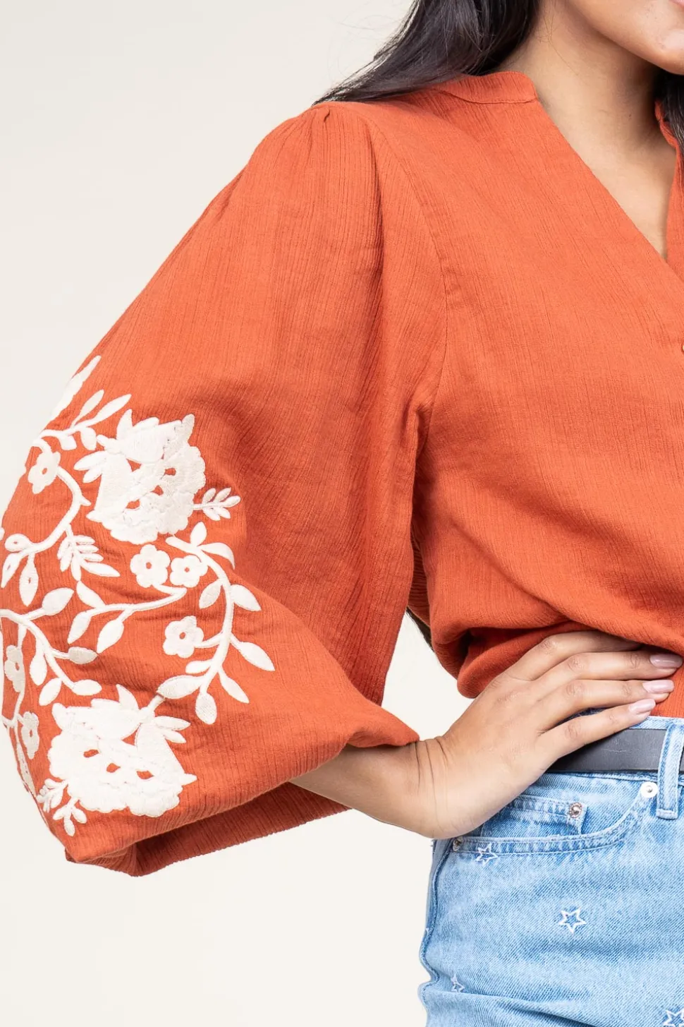 Blouse With Embroidery Gabriella | Rust... | Stella Forest | Little Soho