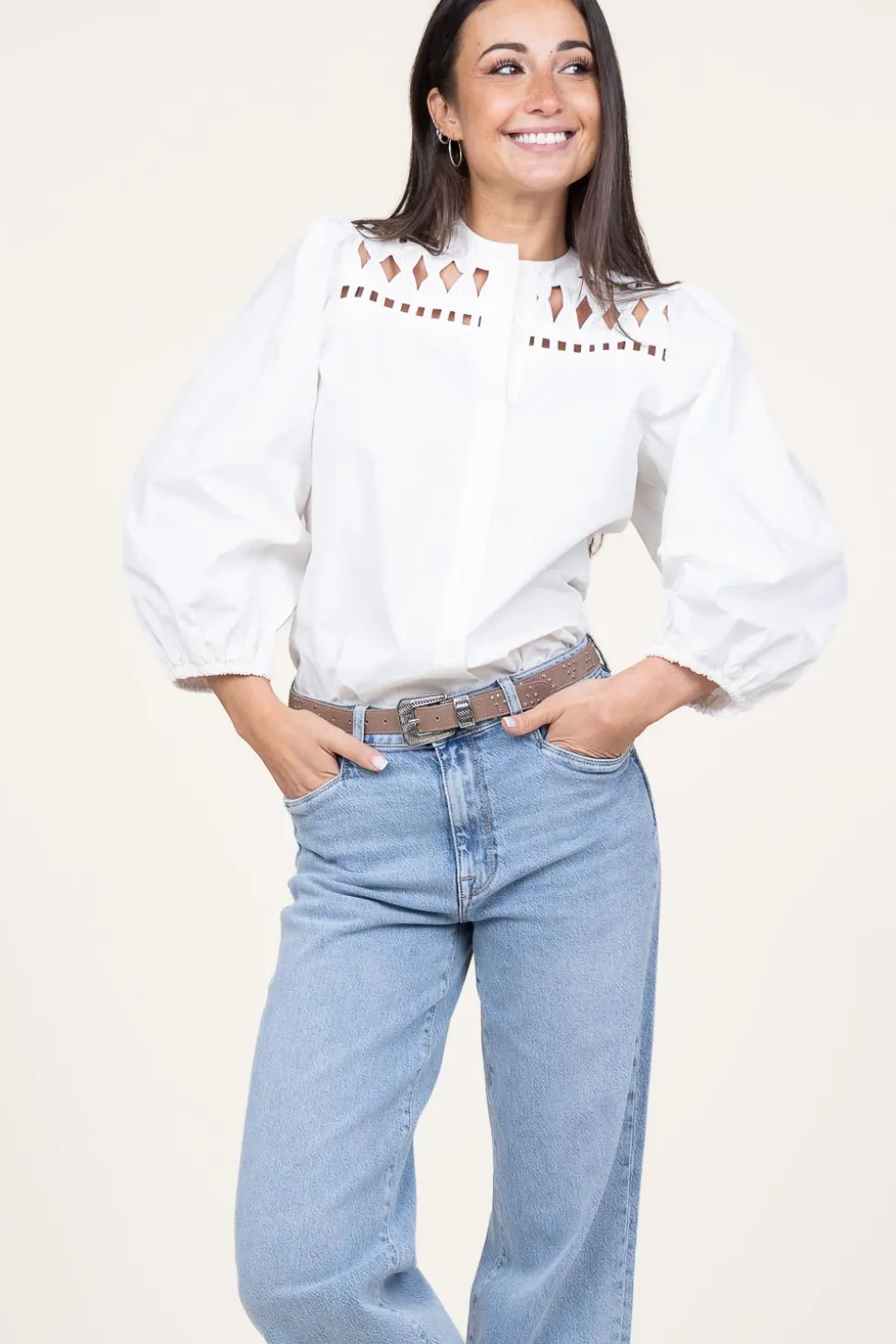 Blouse With Openwork Details Paiva | Natural... | Aaiko | Little Soho