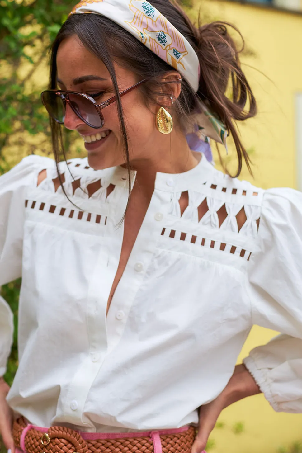 Blouse With Openwork Details Paiva | Natural... | Aaiko | Little Soho
