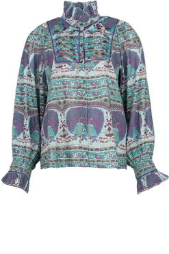 Blouse With Print And Embroidery Tala | Blue... | Antik Batik | Little Soho