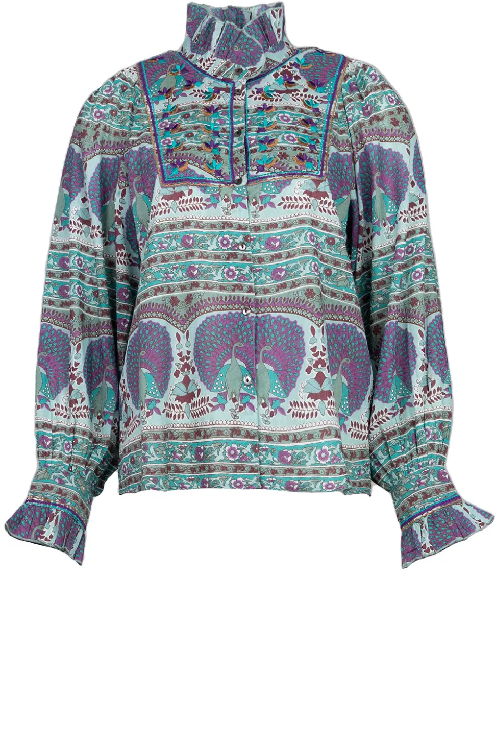 Blouse With Print And Embroidery Tala | Blue... | Antik Batik | Little Soho