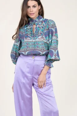 Blouse With Print And Embroidery Tala | Blue... | Antik Batik | Little Soho