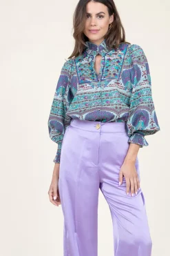 Blouse With Print And Embroidery Tala | Blue... | Antik Batik | Little Soho