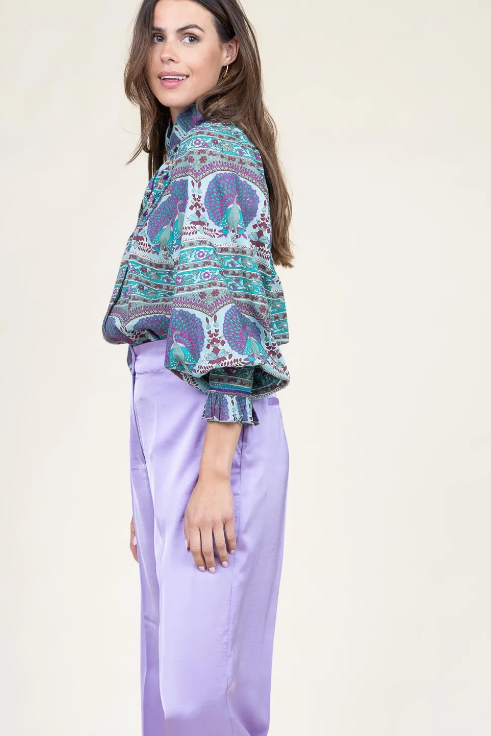 Blouse With Print And Embroidery Tala | Blue... | Antik Batik | Little Soho