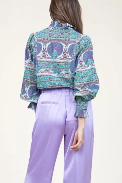 Blouse With Print And Embroidery Tala | Blue... | Antik Batik | Little Soho