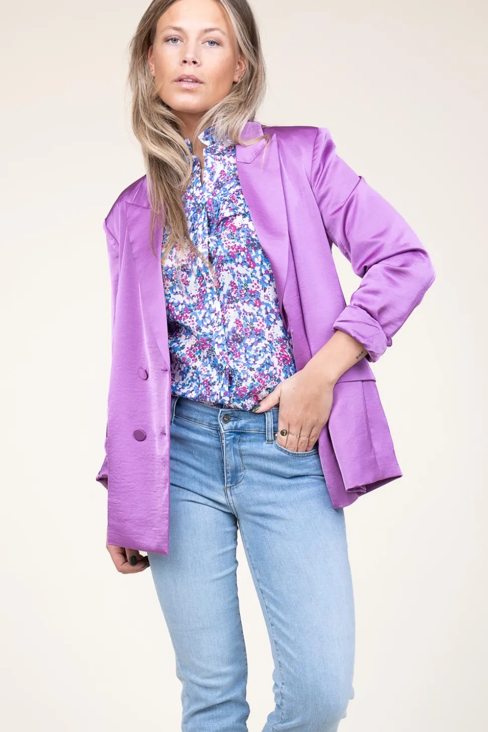 Blouse With Print Laura | Blue... | Suncoo | Little Soho