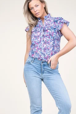 Blouse With Print Laura | Blue... | Suncoo | Little Soho