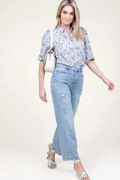 Blouse With Print Lien | Blue... | Aaiko | Little Soho