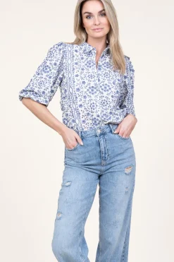 Blouse With Print Lien | Blue... | Aaiko | Little Soho