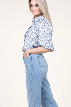Blouse With Print Lien | Blue... | Aaiko | Little Soho