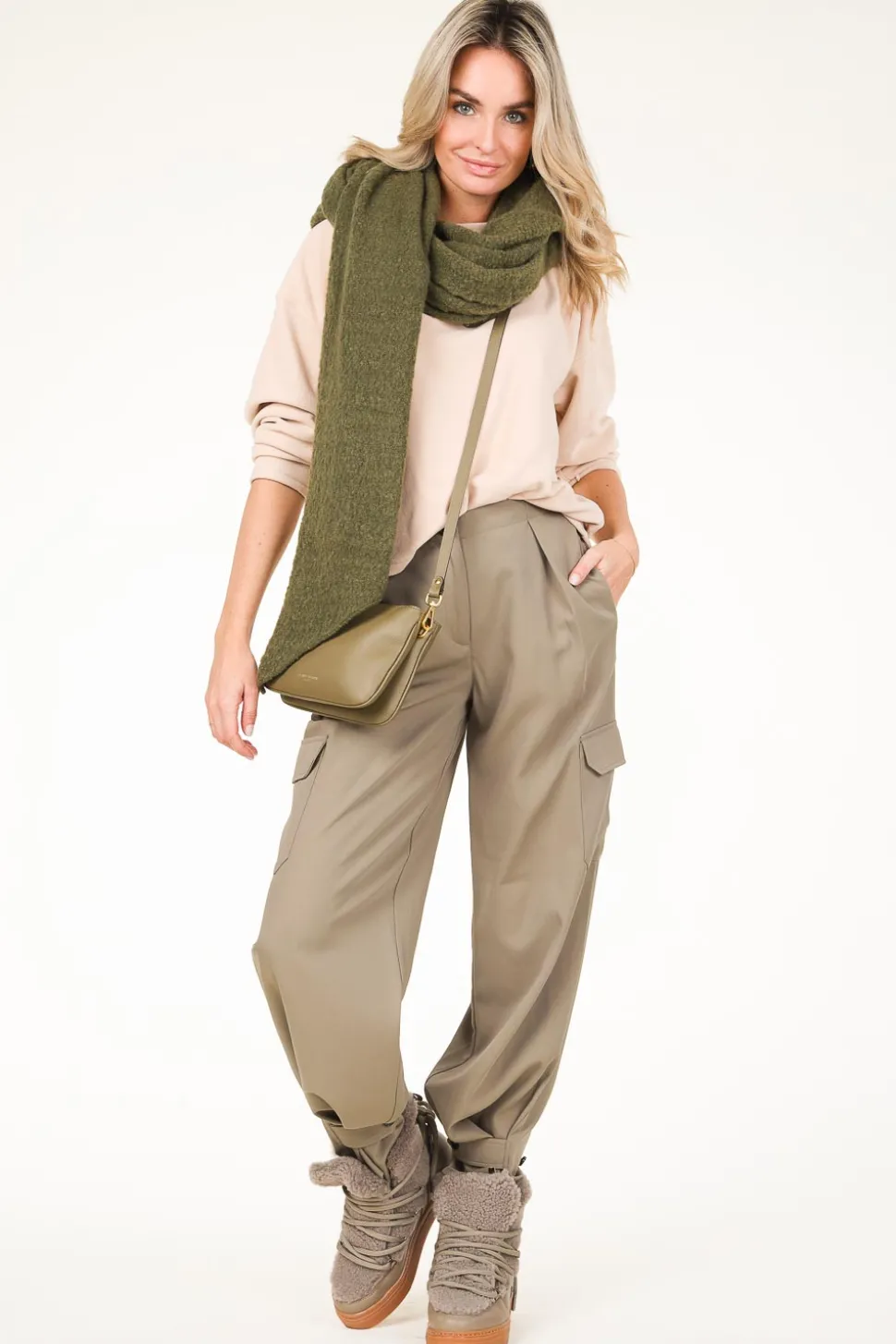 Boucle Scarf Aria | Army Green... | Little Soho | Little Soho