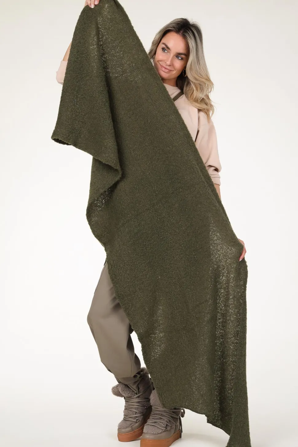 Boucle Scarf Aria | Army Green... | Little Soho | Little Soho
