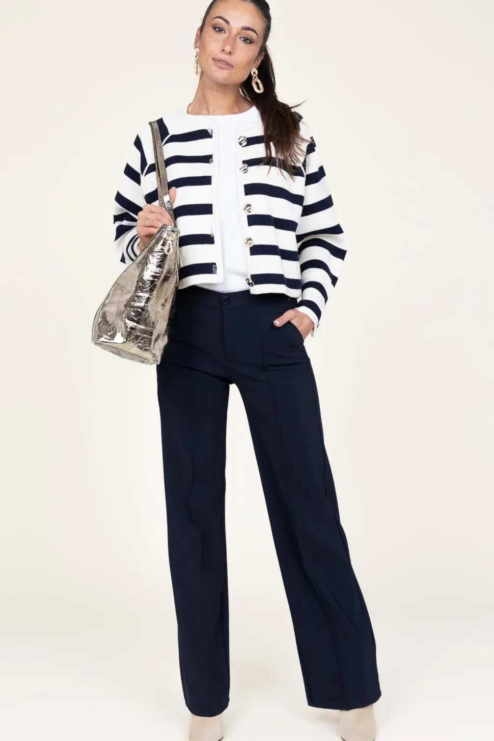 Cardigan With Luxurious Buttons Massimo | Natural /Navy... | Ba&Sh | Little Soho