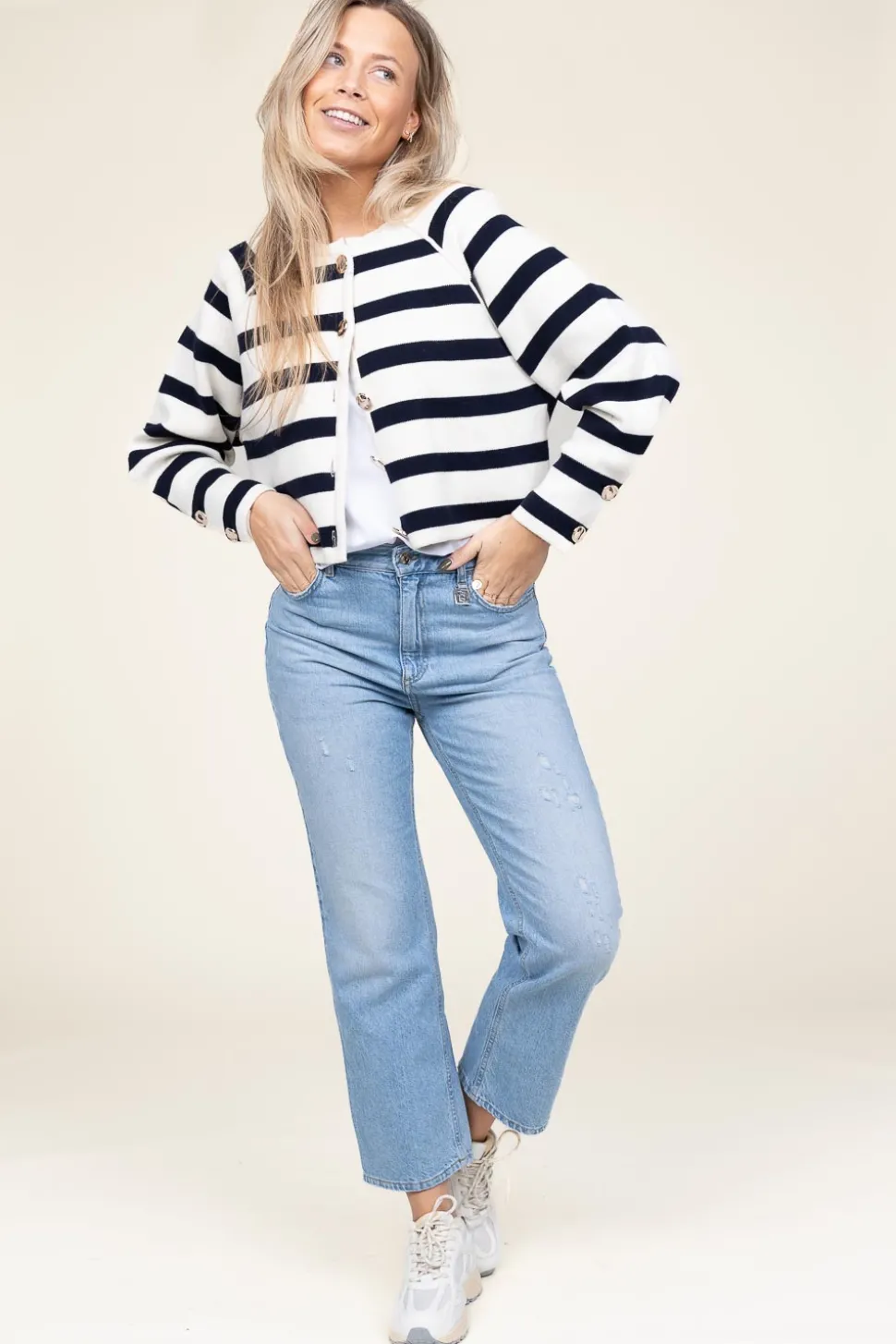 Cardigan With Luxurious Buttons Massimo | Natural /Navy... | Ba&Sh | Little Soho