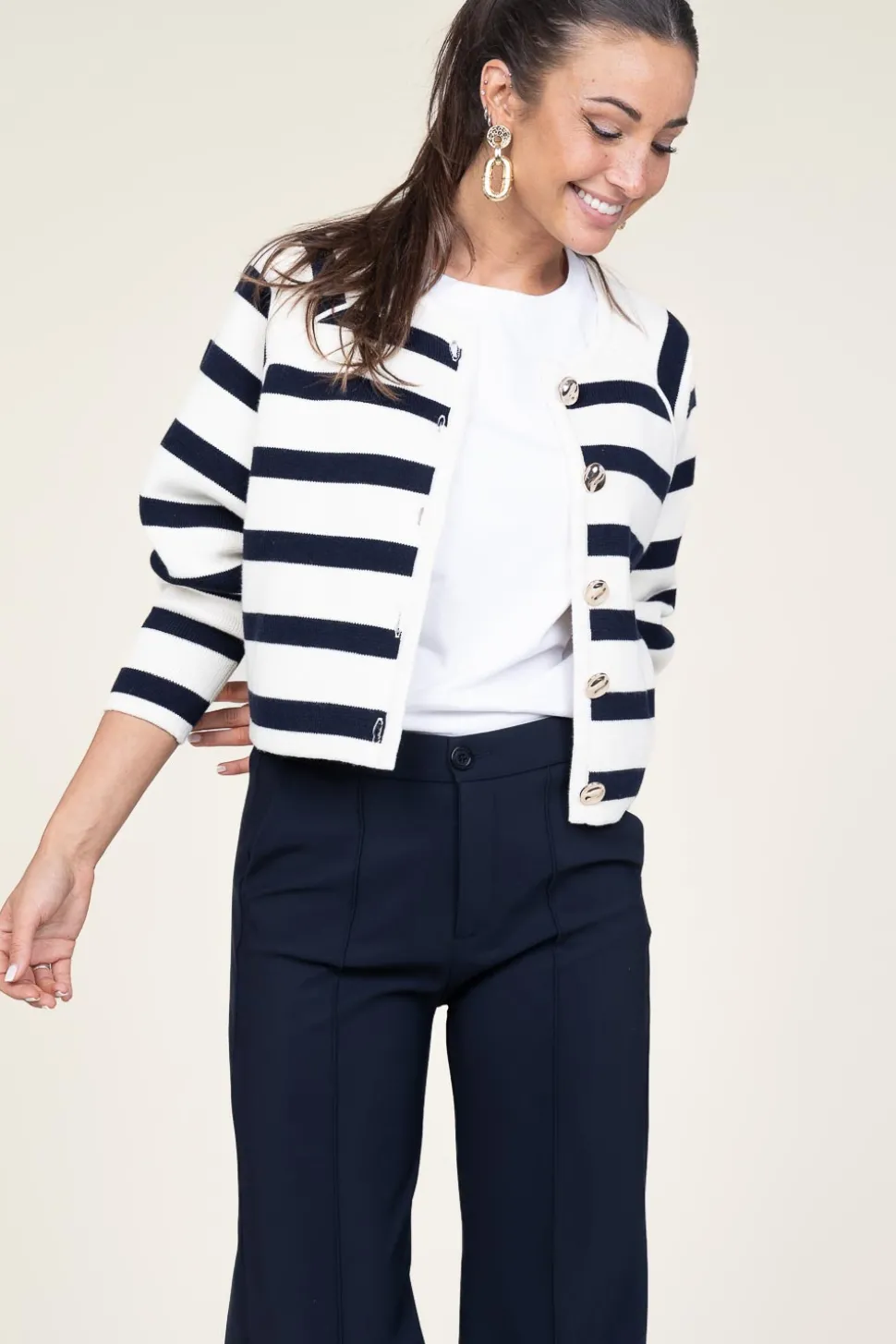 Cardigan With Luxurious Buttons Massimo | Natural /Navy... | Ba&Sh | Little Soho