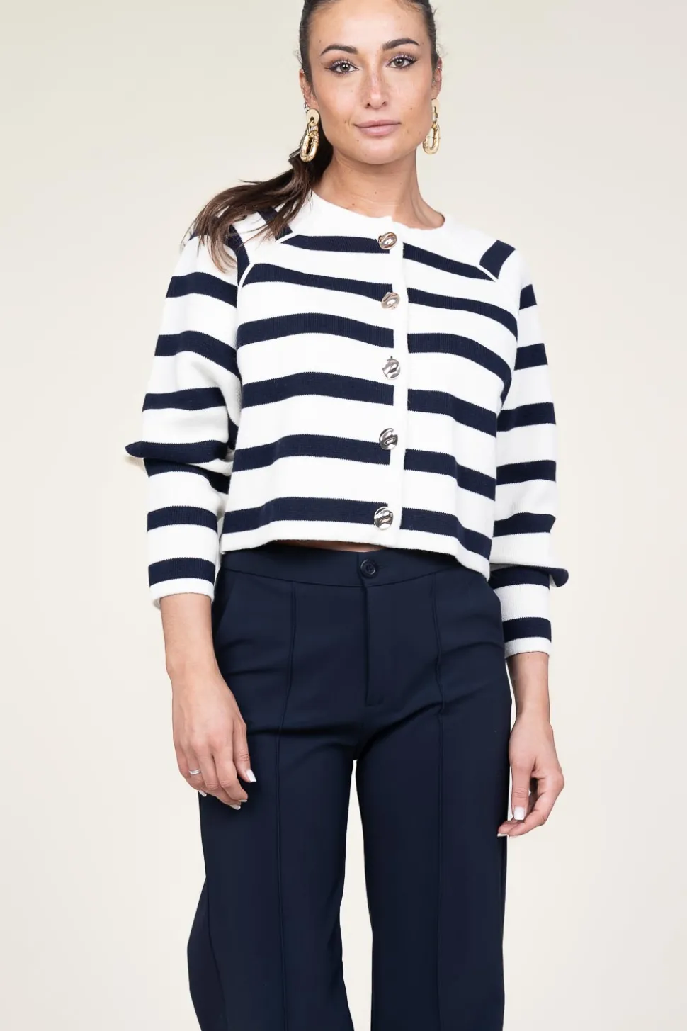 Cardigan With Luxurious Buttons Massimo | Natural /Navy... | Ba&Sh | Little Soho