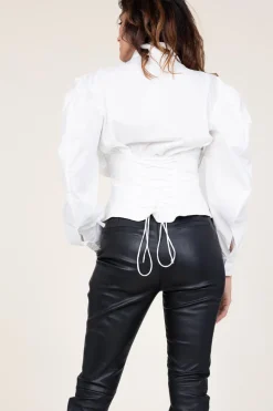 Cotton Blouse With Corset Detail Vicotoire | White... | Mes Demoiselles | Little Soho