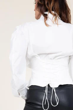 Cotton Blouse With Corset Detail Vicotoire | White... | Mes Demoiselles | Little Soho