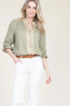 Cotton Blouse With Embroidery Sofi | Green... | Greek Archaic Kori | Little Soho