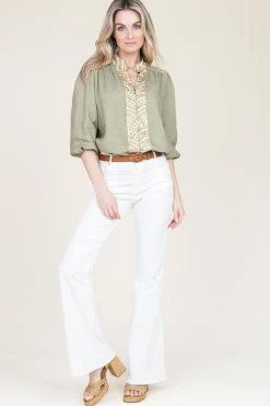 Cotton Blouse With Embroidery Sofi | Green... | Greek Archaic Kori | Little Soho