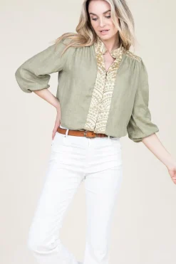 Cotton Blouse With Embroidery Sofi | Green... | Greek Archaic Kori | Little Soho