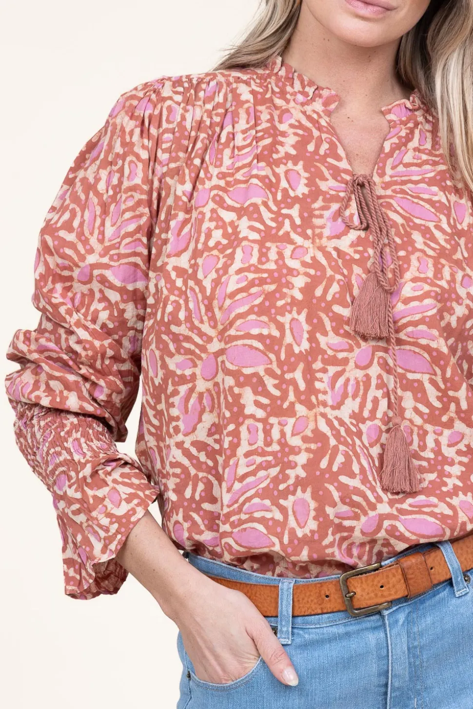 Cotton Blouse With Print Talys | Pink... | Ibana | Little Soho