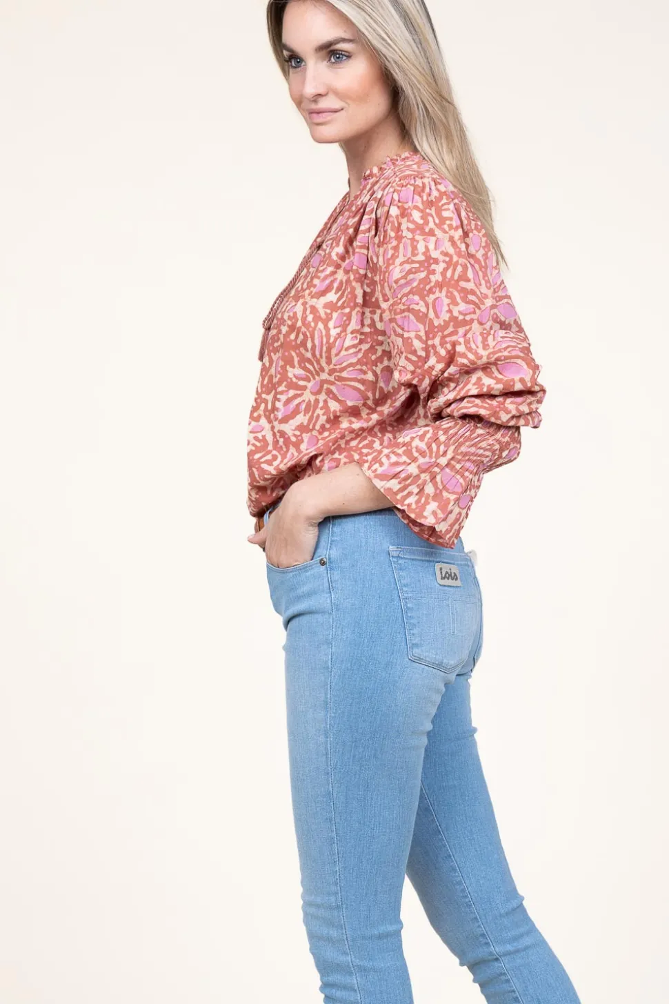 Cotton Blouse With Print Talys | Pink... | Ibana | Little Soho