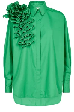 Cotton Blouse With Roset Pleat | Green... | Copenhagen Muse | Little Soho