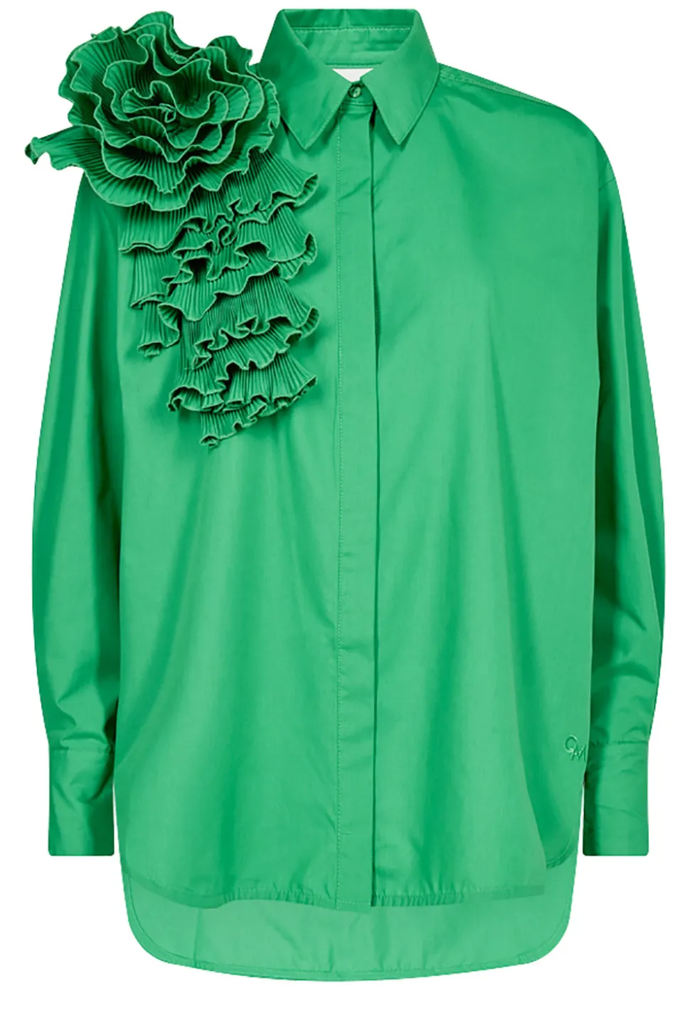 Cotton Blouse With Roset Pleat | Green... | Copenhagen Muse | Little Soho