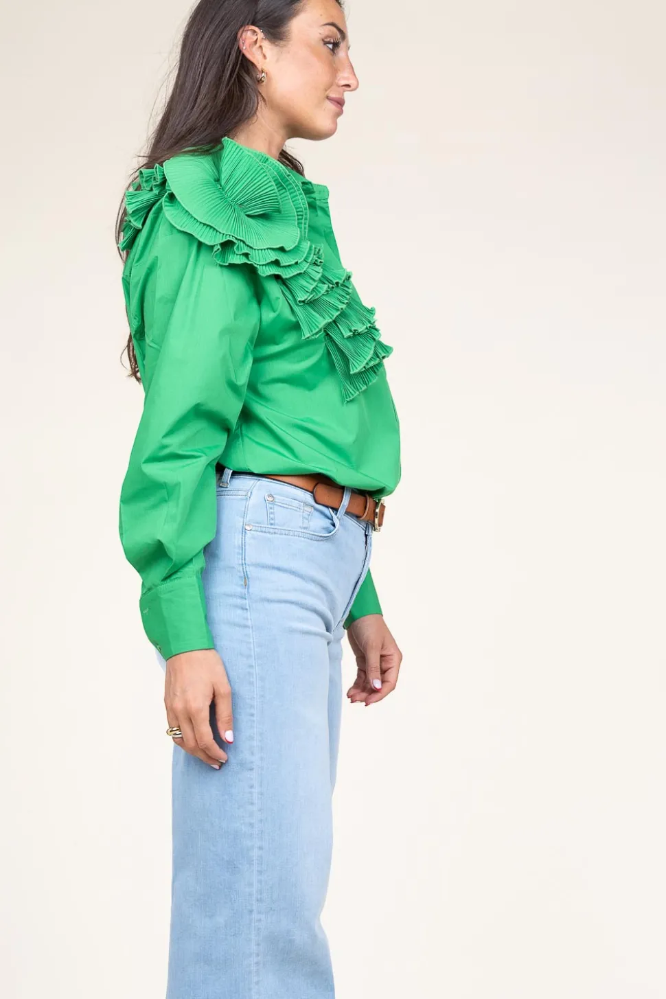 Cotton Blouse With Roset Pleat | Green... | Copenhagen Muse | Little Soho